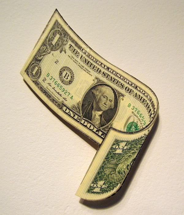 Gale Bills by Mark Wagner, 2011, currency and mixed media on panel