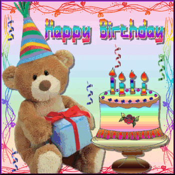 Happy Birthday Cake Animation. Cake Bear Teddy Present Happy