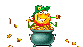 St Patricks Day Pot of Gold Coins Throwing Smiley Emoticon animation animated gif Pictures, Images and Photos