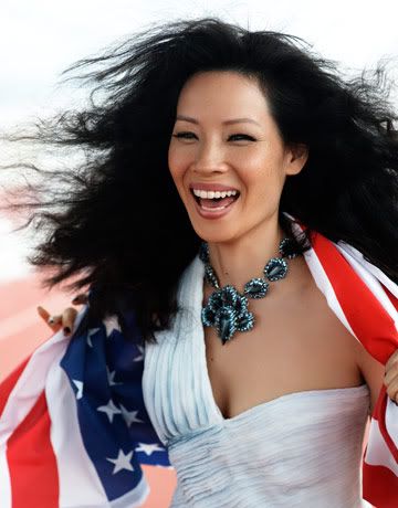 Lucy Liu wearing red white and blue Pictures, Images and Photos