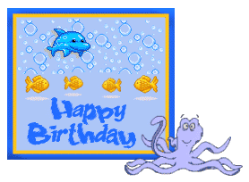 Sea Ocean Fish Octopus Dolphin Water Happy Birthday Emoticon Emoticons Animated Animation Animations Gif photo HBSeaCreatures.gif