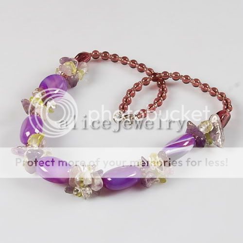 Purple Agate Chip Necklace 19 GN132  